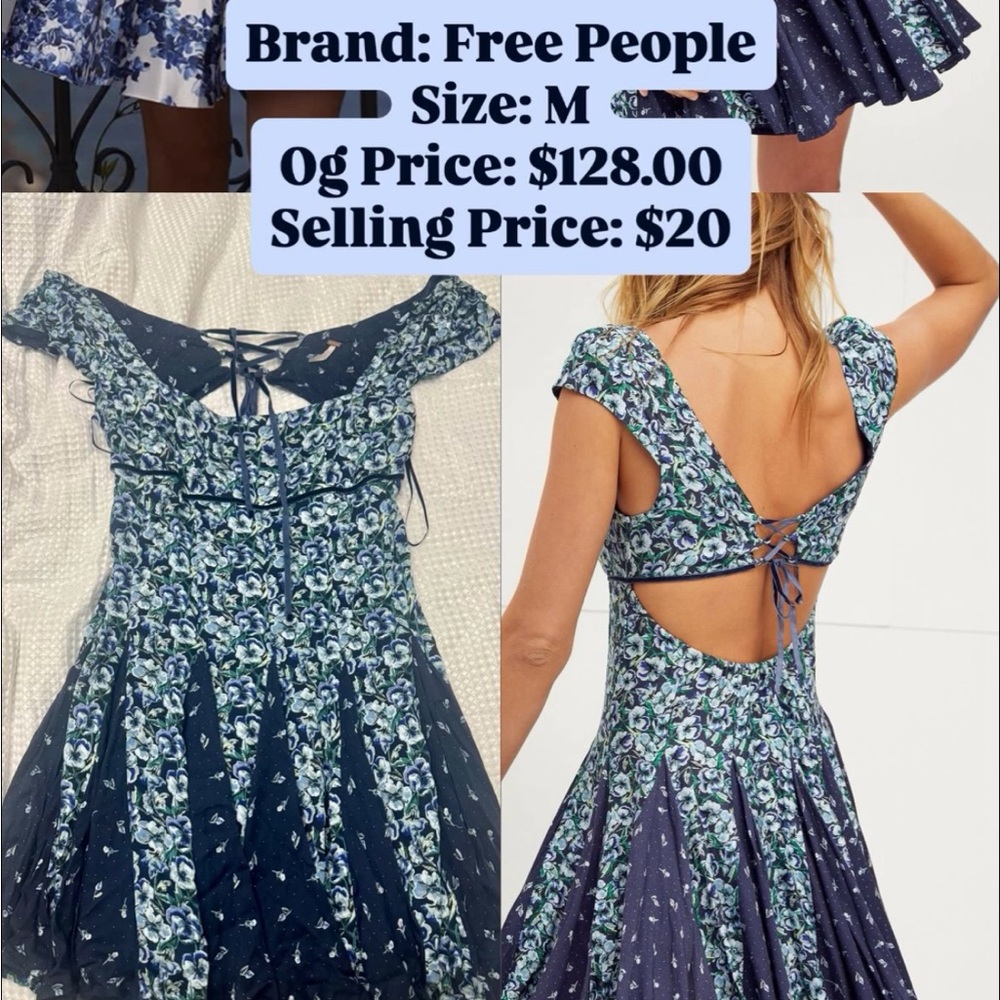 Free People Blue Floral Lace-Up Dress